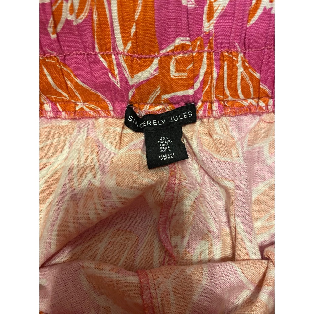 Sincerely Jules Pink Tropical Leaf Print Wide Leg Linen Blend Pants Large - Picture 3 of 4